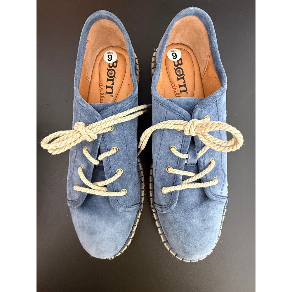 Born Boho Dark Blue Shark Suede Espadrille Sneakers W 10.5 Resortwear Summer